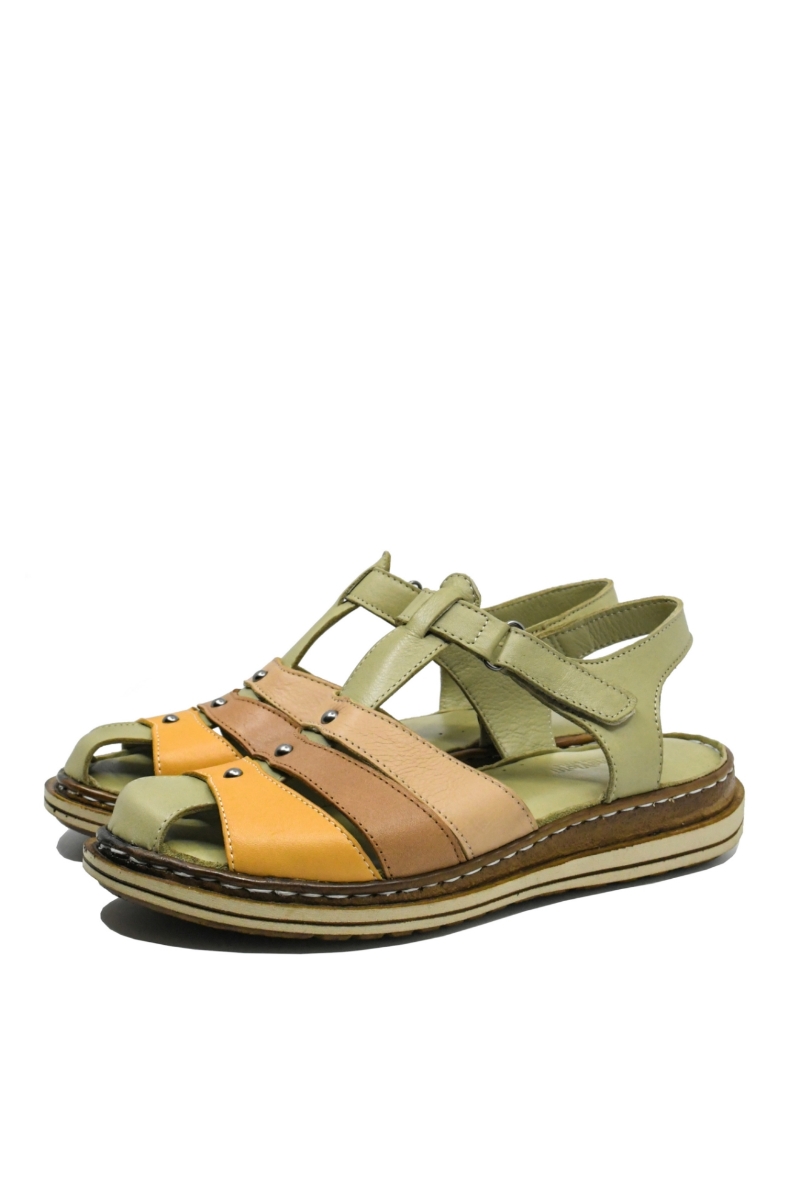 Imagine Sandale comode din piele naturală, verzi cu detalii maro GOR388