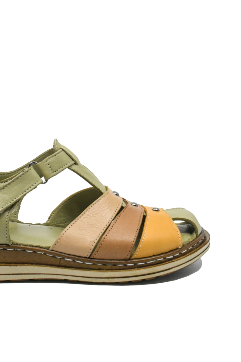 Imagine Sandale comode din piele naturală, verzi cu detalii maro GOR388