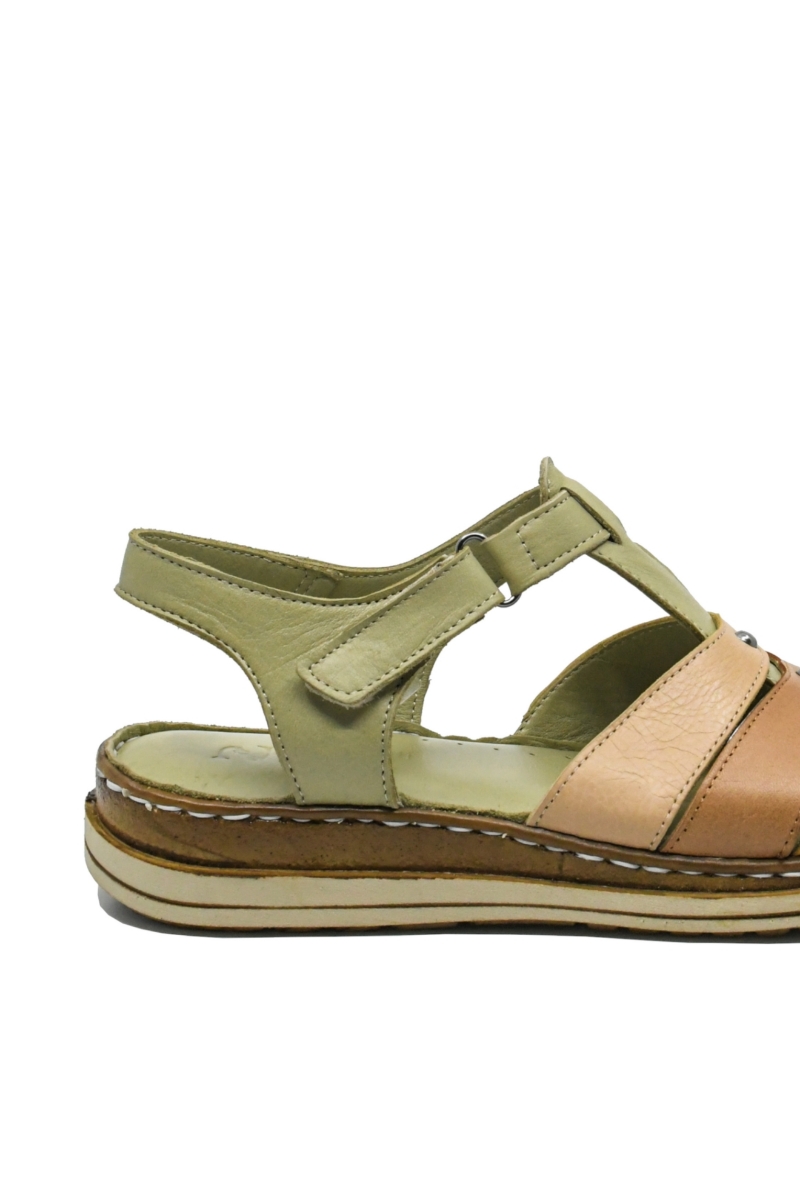 Imagine Sandale comode din piele naturală, verzi cu detalii maro GOR388