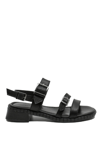 Imagine Sandale damă negre din piele naturală cu barete și catarame GOR032