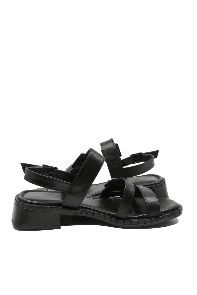 Imagine Sandale damă negre din piele naturală cu barete și catarame GOR032