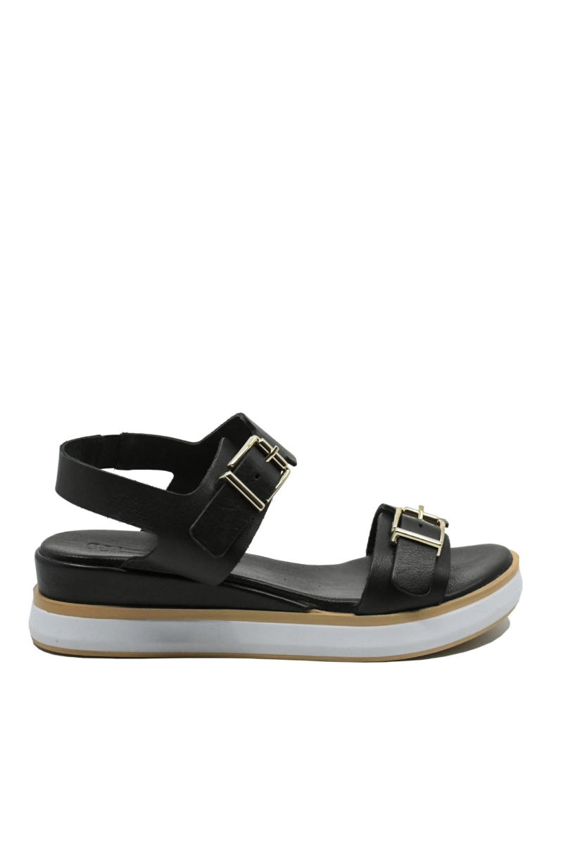 Imagine Sandale cu catarame, negre din piele naturală GOR2511
