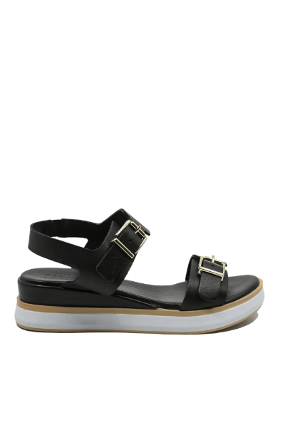 Imagine Sandale cu catarame, negre din piele naturală GOR2511