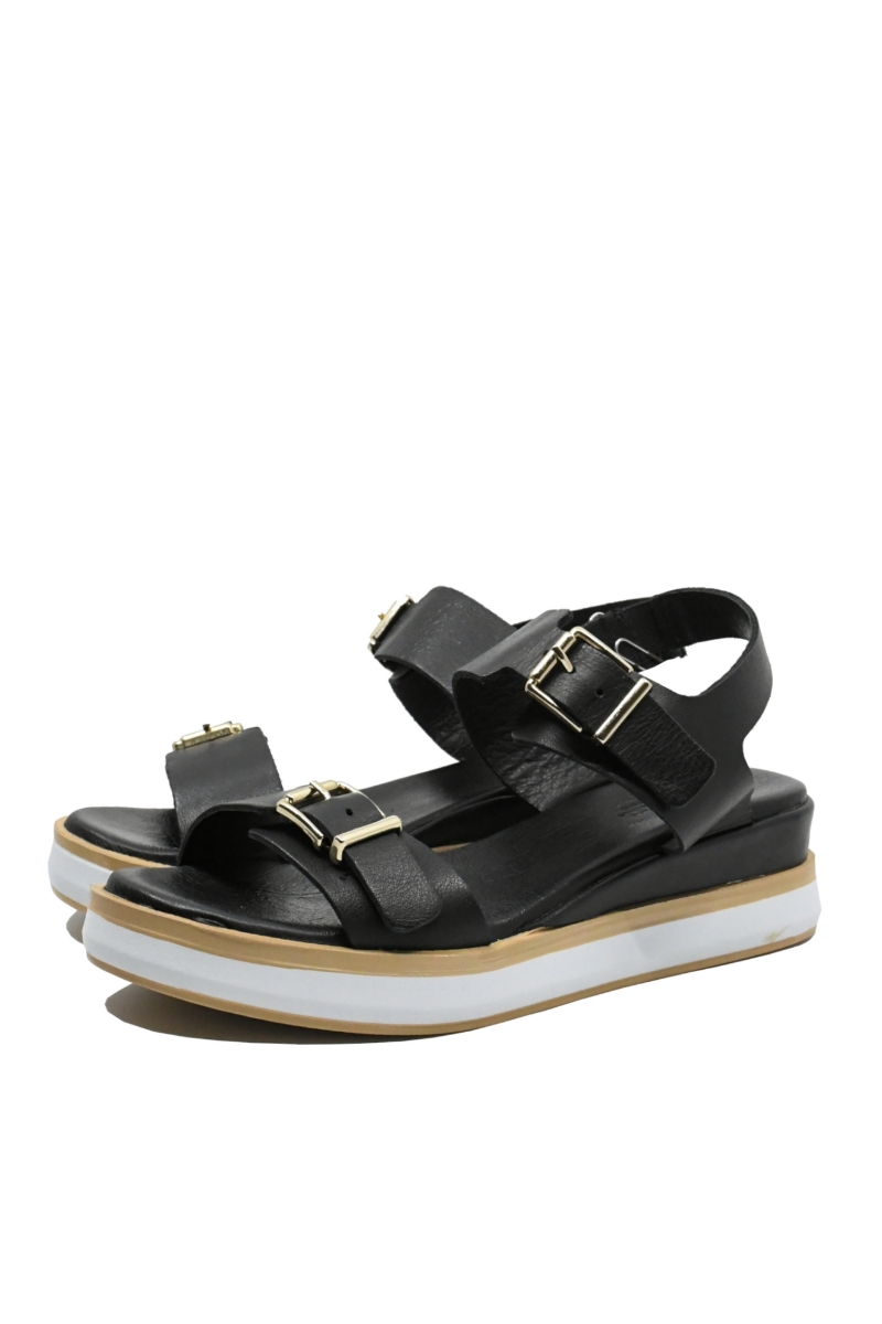 Imagine Sandale cu catarame, negre din piele naturală GOR2511