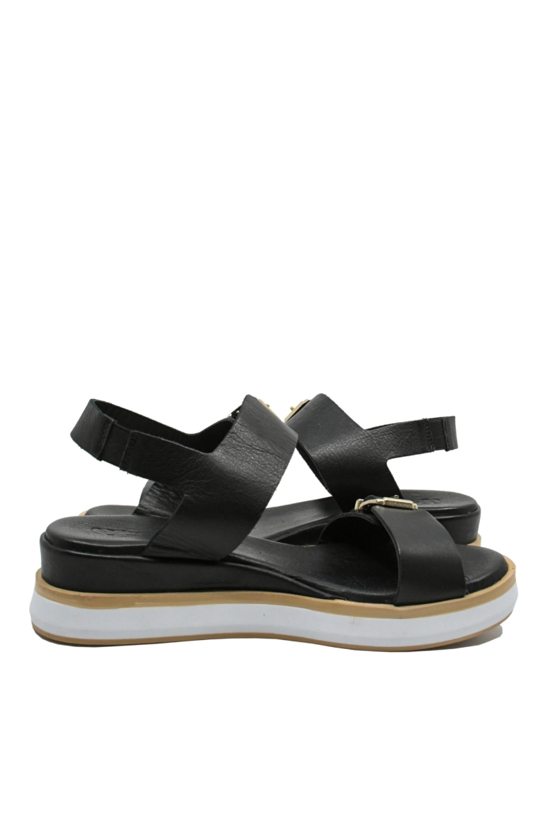 Imagine Sandale cu catarame, negre din piele naturală GOR2511