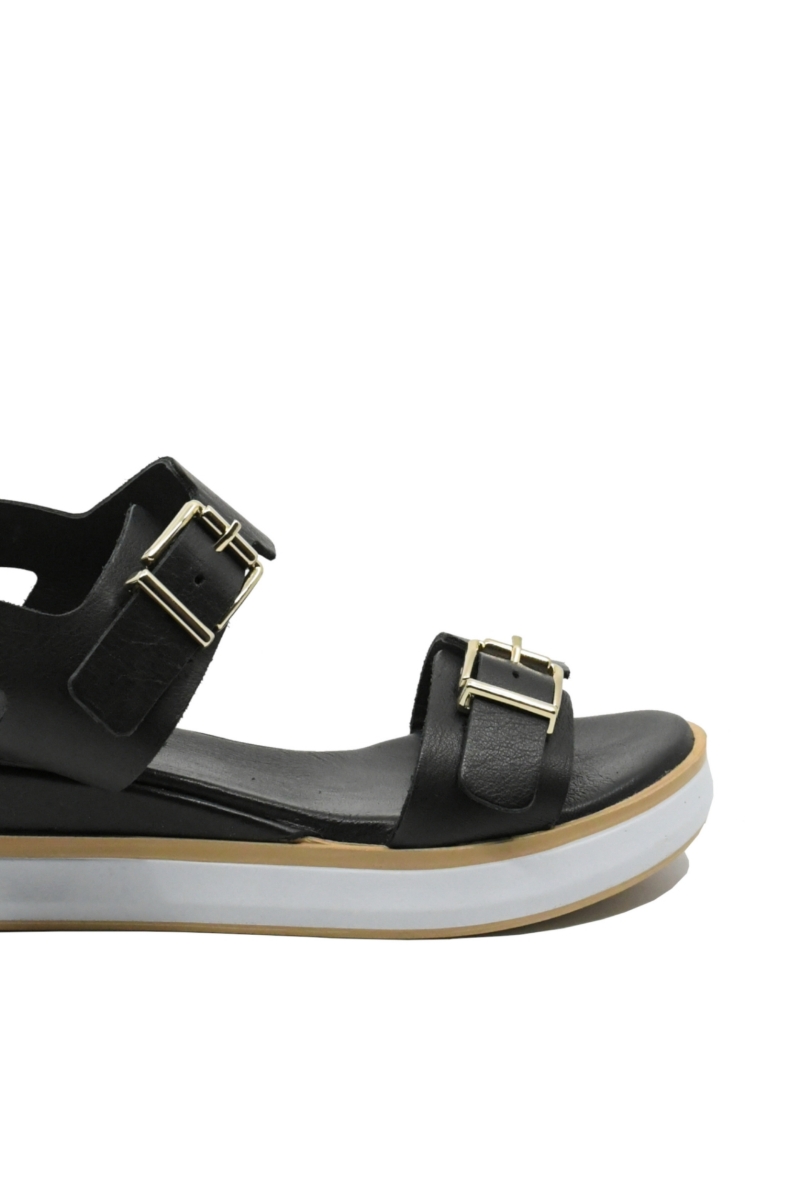 Imagine Sandale cu catarame, negre din piele naturală GOR2511