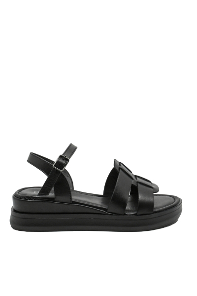 Imagine Sandale damă joase, negre din piele naturală GORD29