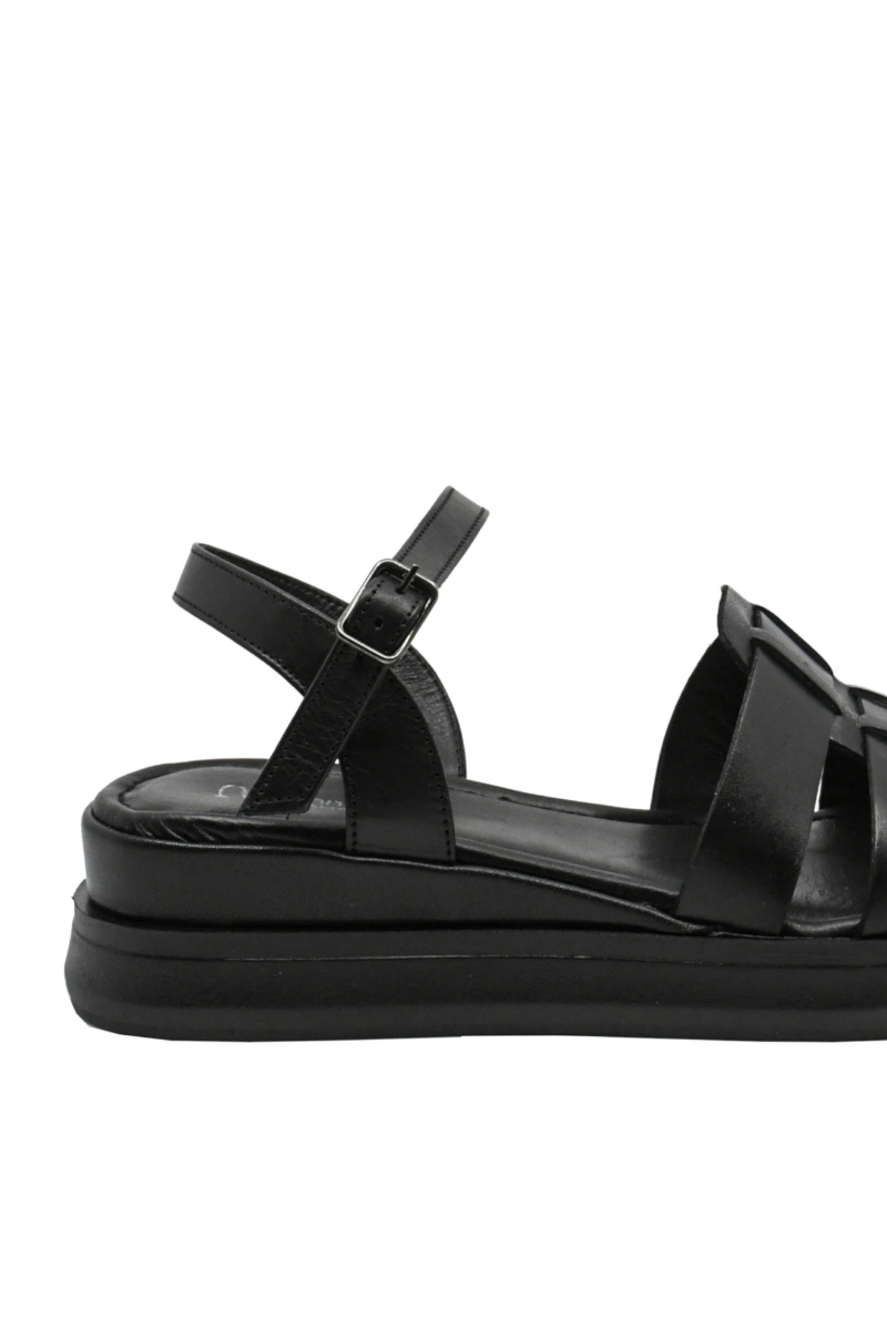 Imagine Sandale damă joase, negre din piele naturală GORD29