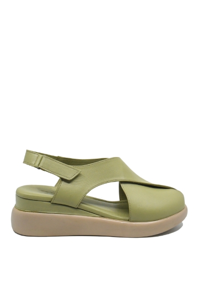 Imagine Sandale damă wedge verzi din piele naturală GOR575