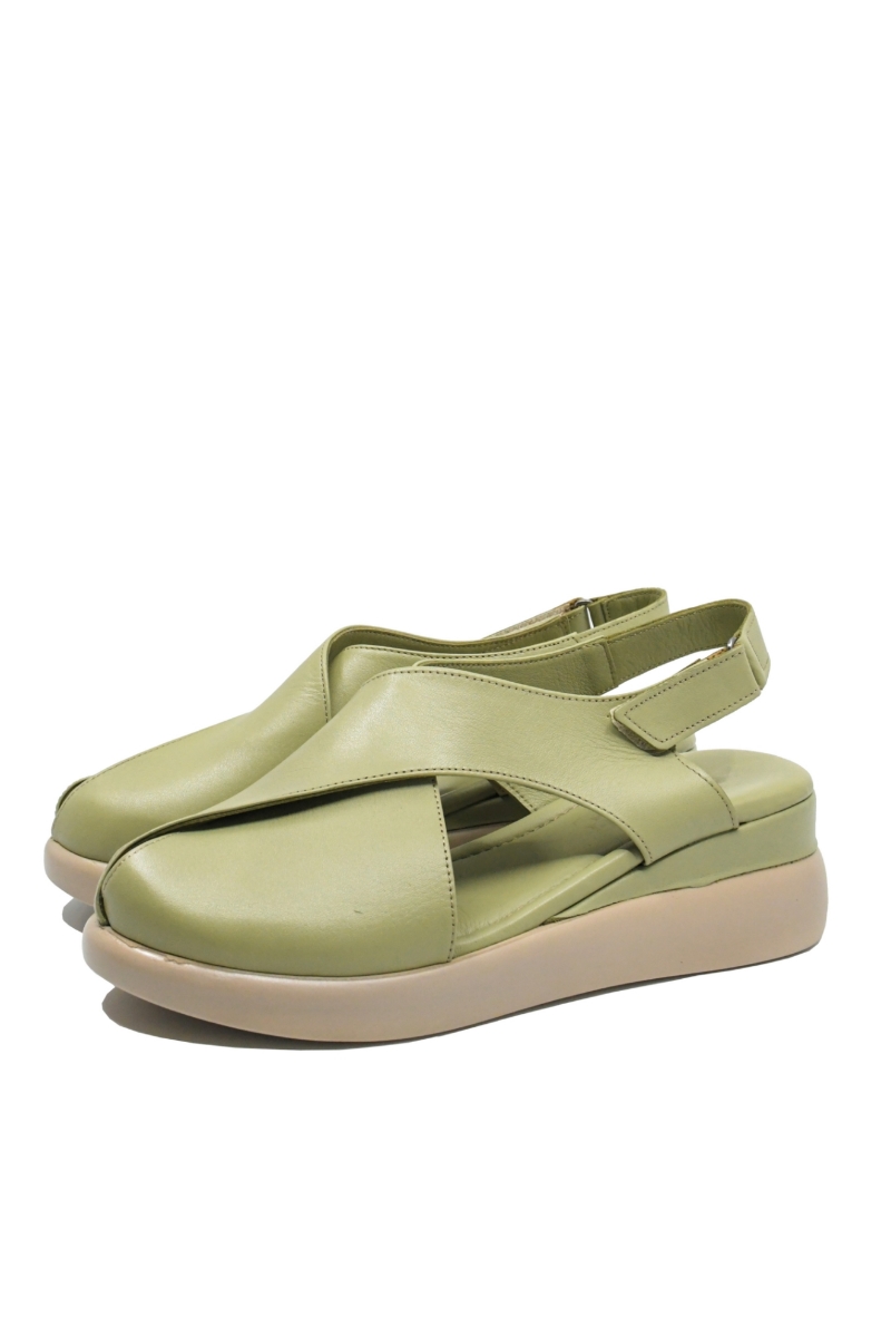 Imagine Sandale damă wedge verzi din piele naturală GOR575