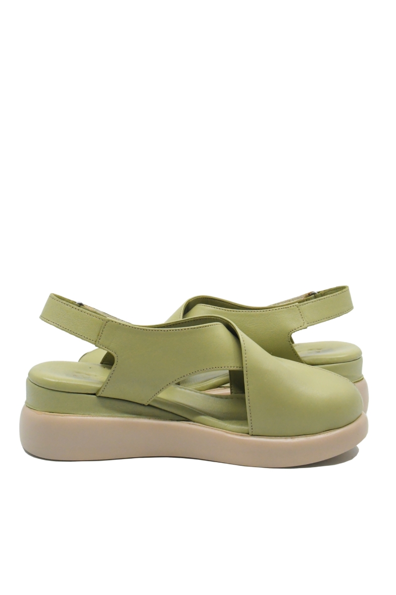 Imagine Sandale damă wedge verzi din piele naturală GOR575