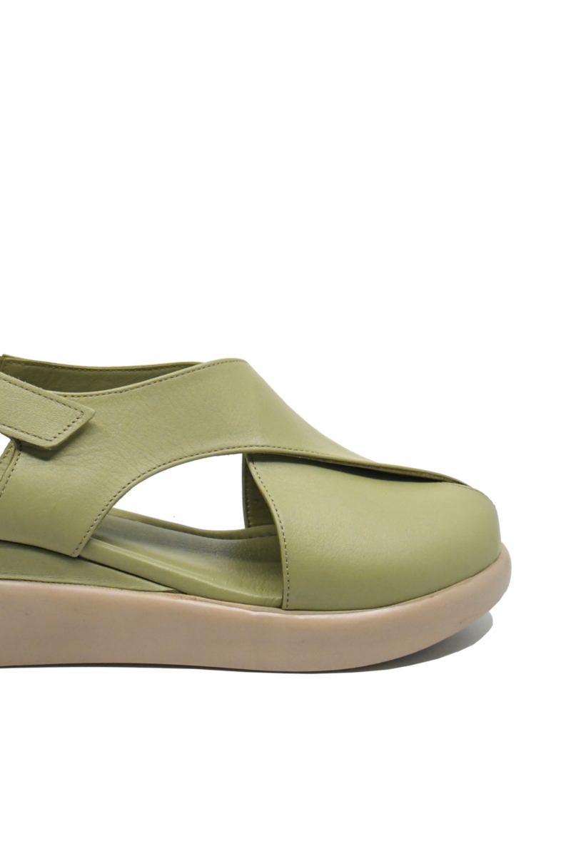 Imagine Sandale damă wedge verzi din piele naturală GOR575