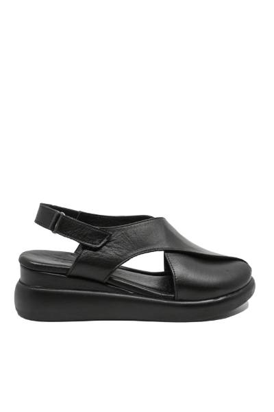 Imagine Sandale damă wedge negre din piele naturală GOR575