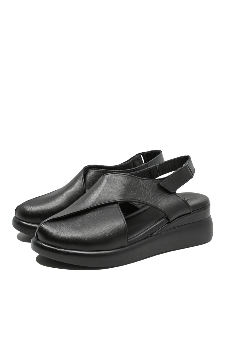 Imagine Sandale damă wedge negre din piele naturală GOR575