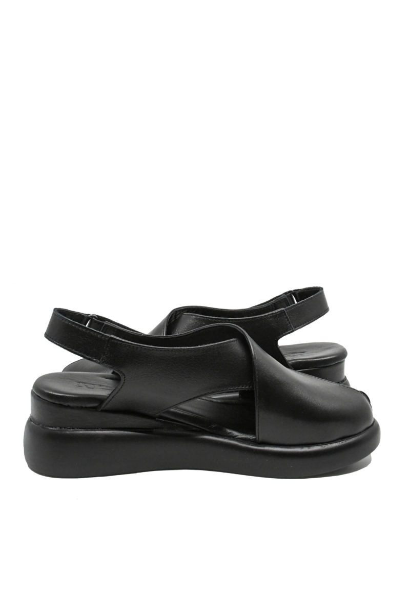 Imagine Sandale damă wedge negre din piele naturală GOR575