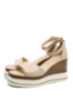 Imagine Sandale wedge cu baretă pe gleznă, bej din piele naturală GOR230