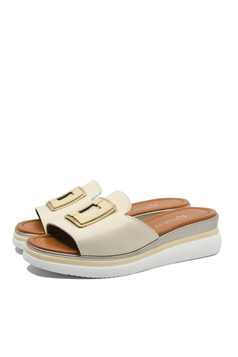 Imagine Saboți damă cu talpa wedge bej, din piele naturală GOR1063