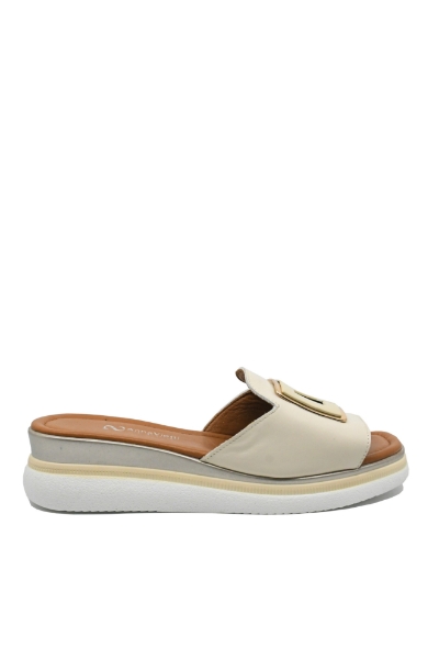 Imagine Saboți damă cu talpa wedge bej, din piele naturală GOR1063