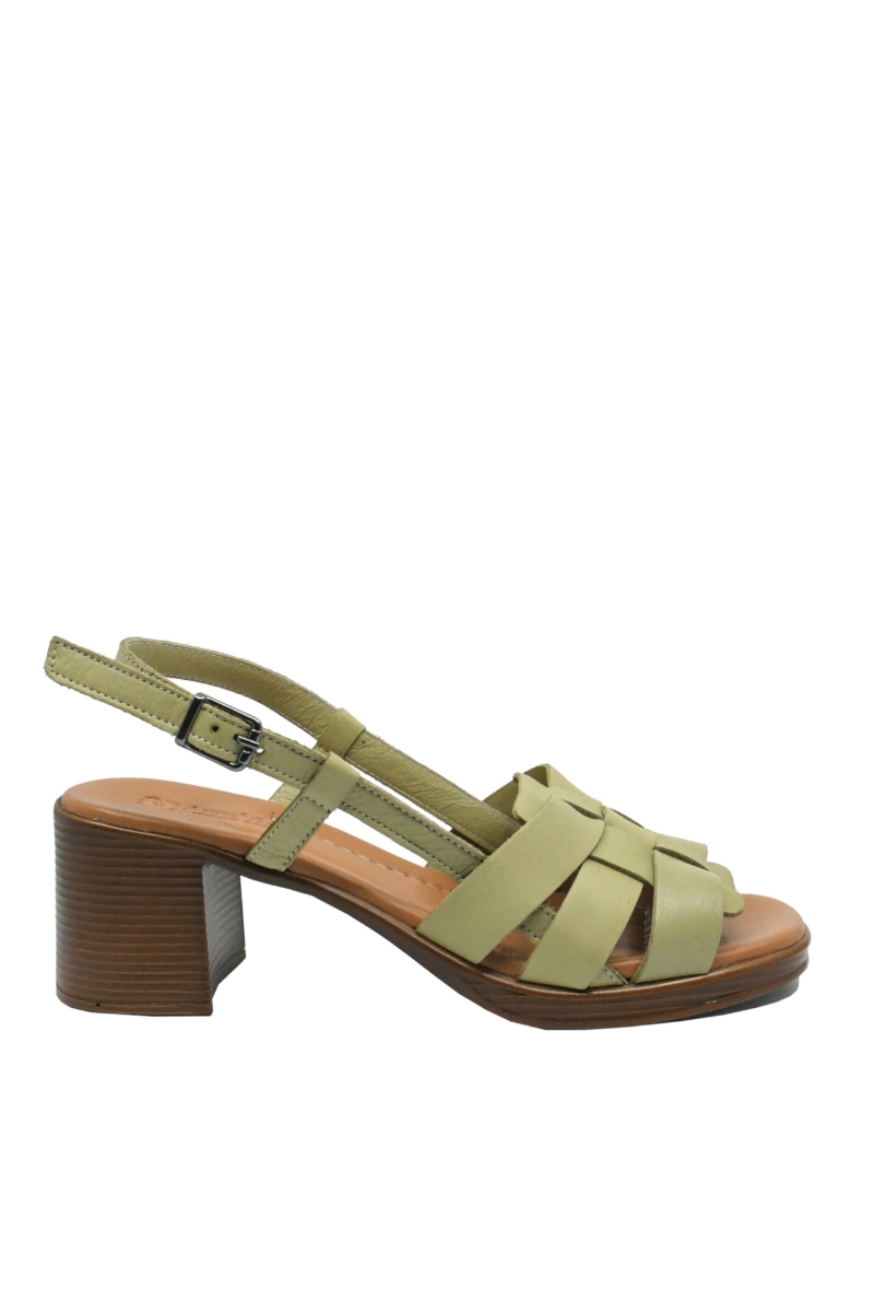 Imagine Sandale cu toc bloc verzi, din piele naturală cu model împletit GOR13117