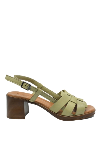 Imagine Sandale cu toc bloc verzi, din piele naturală cu model împletit GOR13117