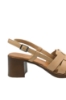 Imagine Sandale cu toc bloc maro, din piele naturală cu model împletit GOR13117