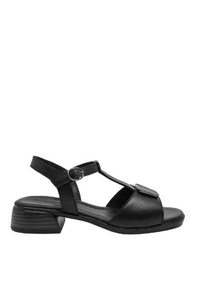 Imagine Sandale negre, din piele naturală cu baretă T și toc masiv GOR151468