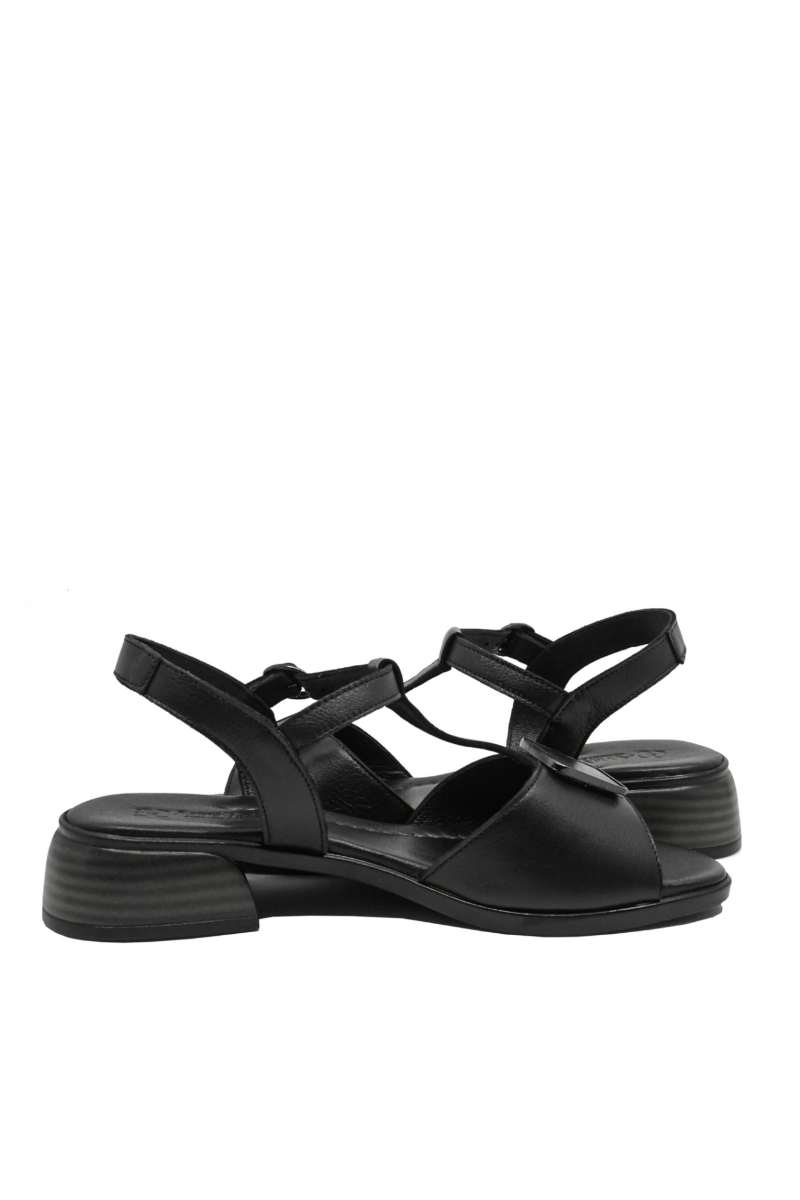 Imagine Sandale negre, din piele naturală cu baretă T și toc masiv GOR151468