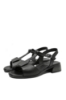 Imagine Sandale negre, din piele naturală cu baretă T și toc masiv GOR151468