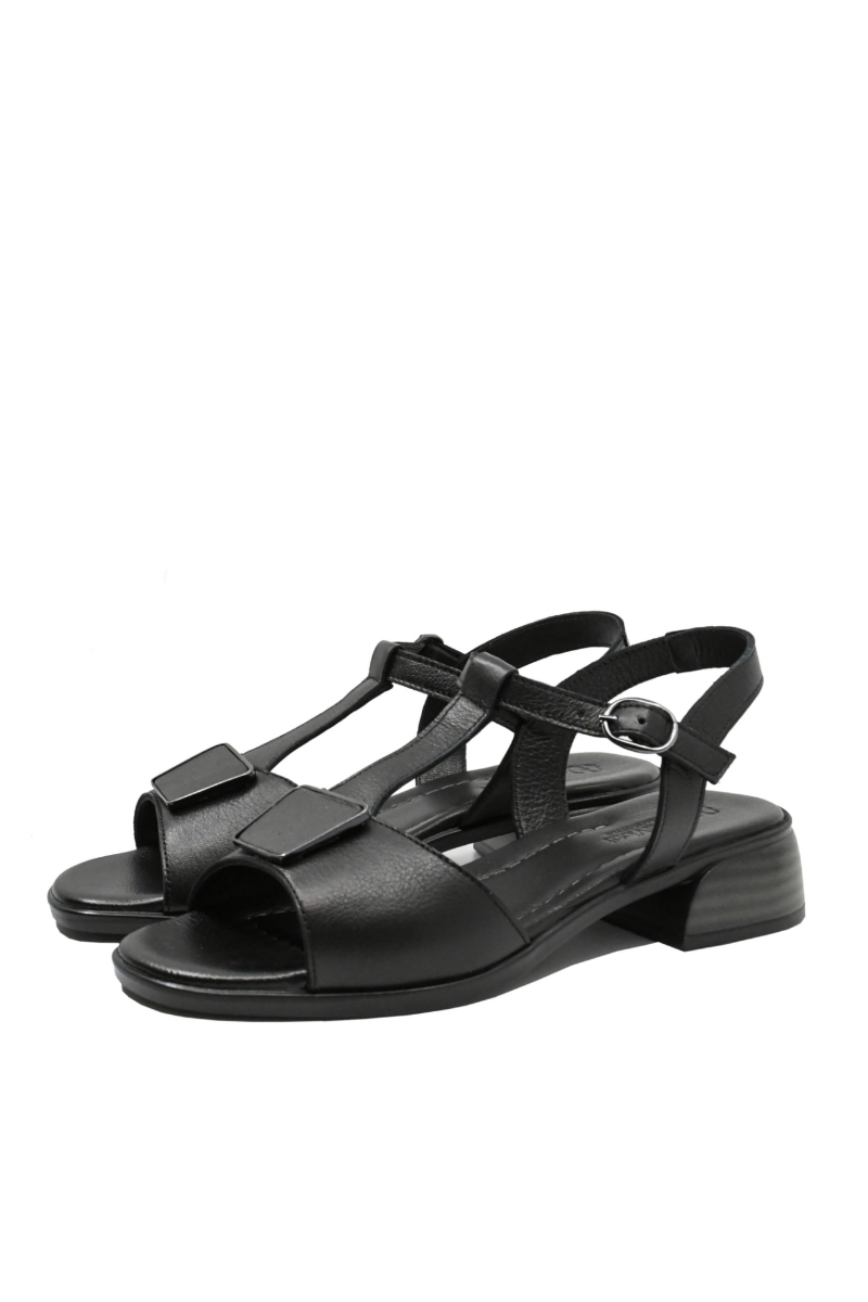 Imagine Sandale negre, din piele naturală cu baretă T și toc masiv GOR151468