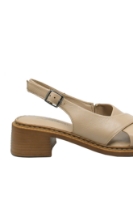 Imagine Sandale damă cu toc bloc bej nude din piele naturală GOR916
