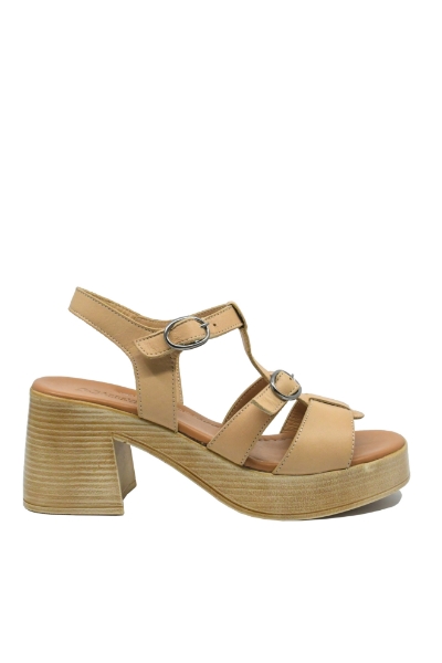 Imagine Sandale platformă bej din piele naturală, cu catarame decorative GOR11403
