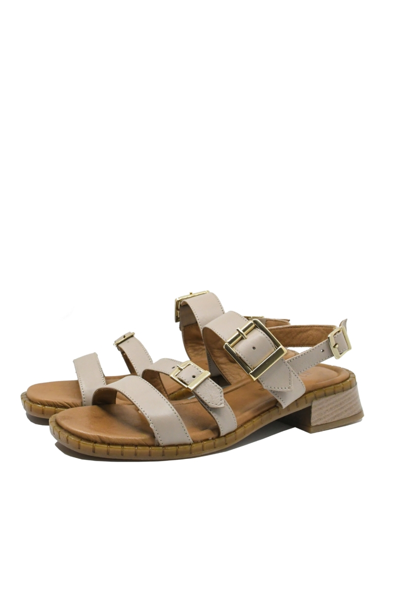 Imagine Sandale gri din piele naturală, cu catarame decorative GOR32
