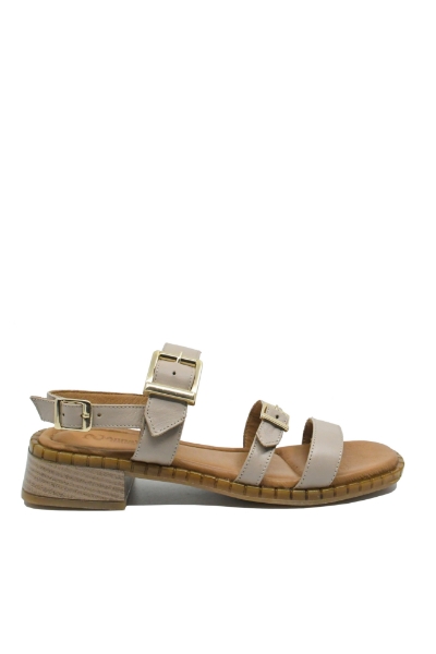 Imagine Sandale gri din piele naturală, cu catarame decorative GOR32