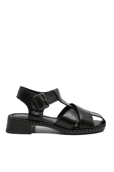 Imagine Sandale damă cu barete late, negre, din piele naturală GOR44