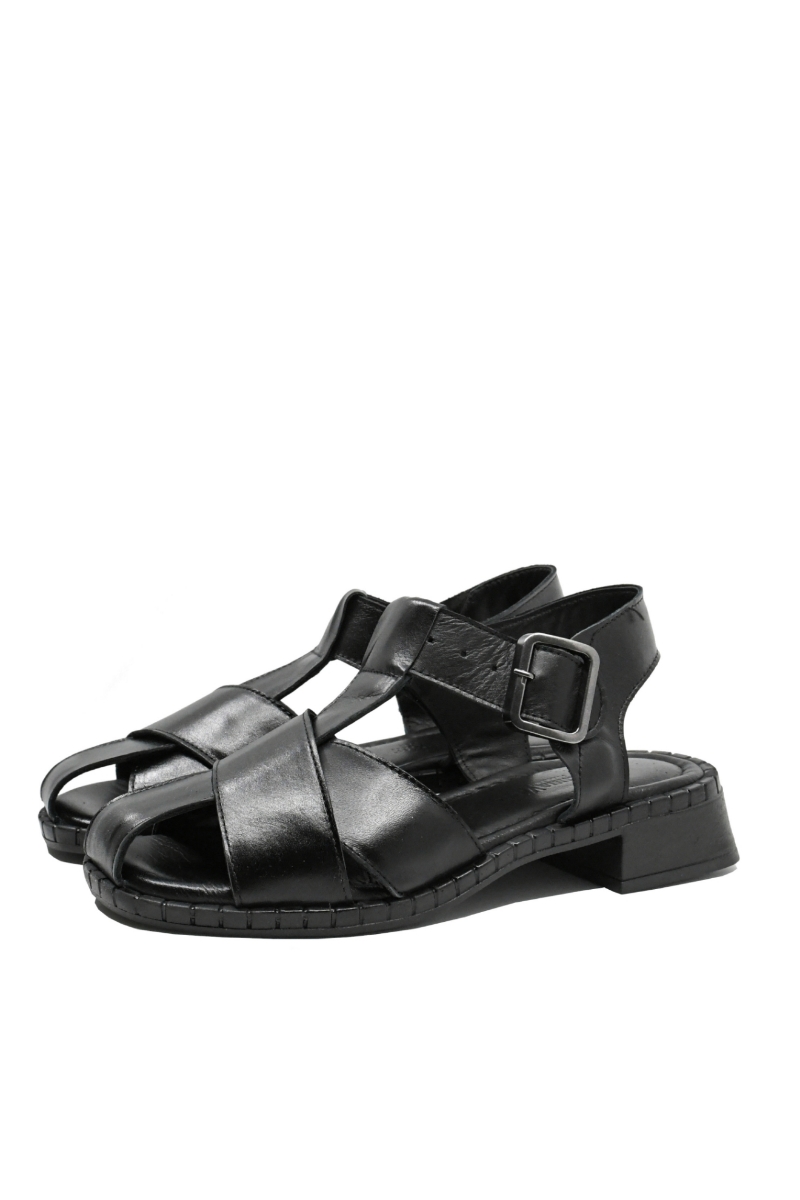 Imagine Sandale damă cu barete late, negre, din piele naturală GOR44