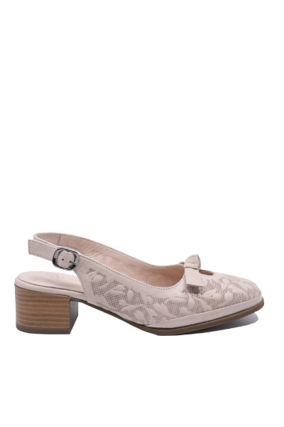 Imagine Pantofi decupați roz pudră din piele naturală, cu model floral GOR5676