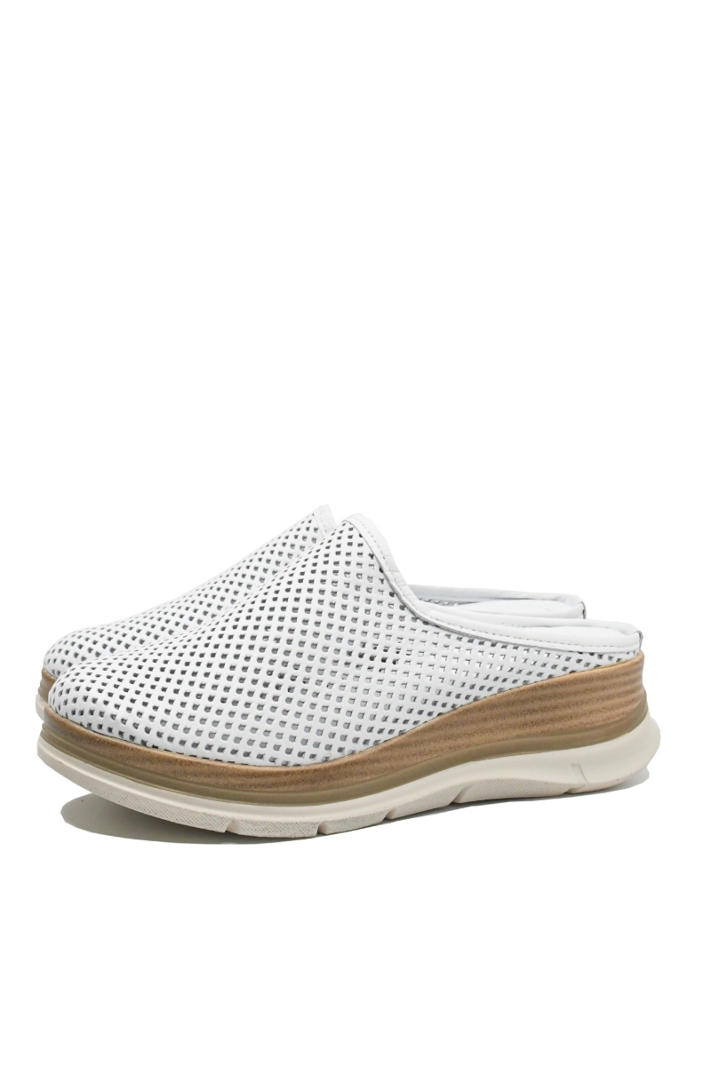 Imagine Saboți damă wedge, albi, perforați, din piele naturală GORH2991