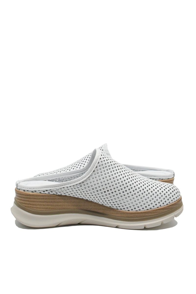 Imagine Saboți damă wedge, albi, perforați, din piele naturală GORH2991