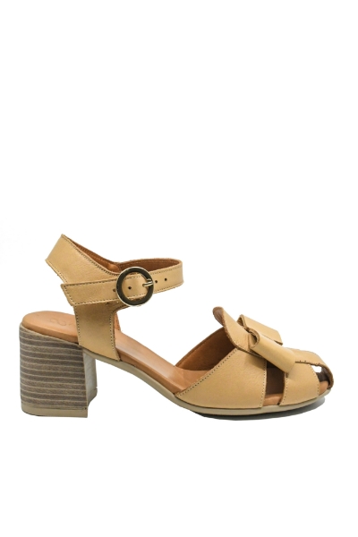 Imagine Sandale cu fundiță, bej din piele naturală GOR3040