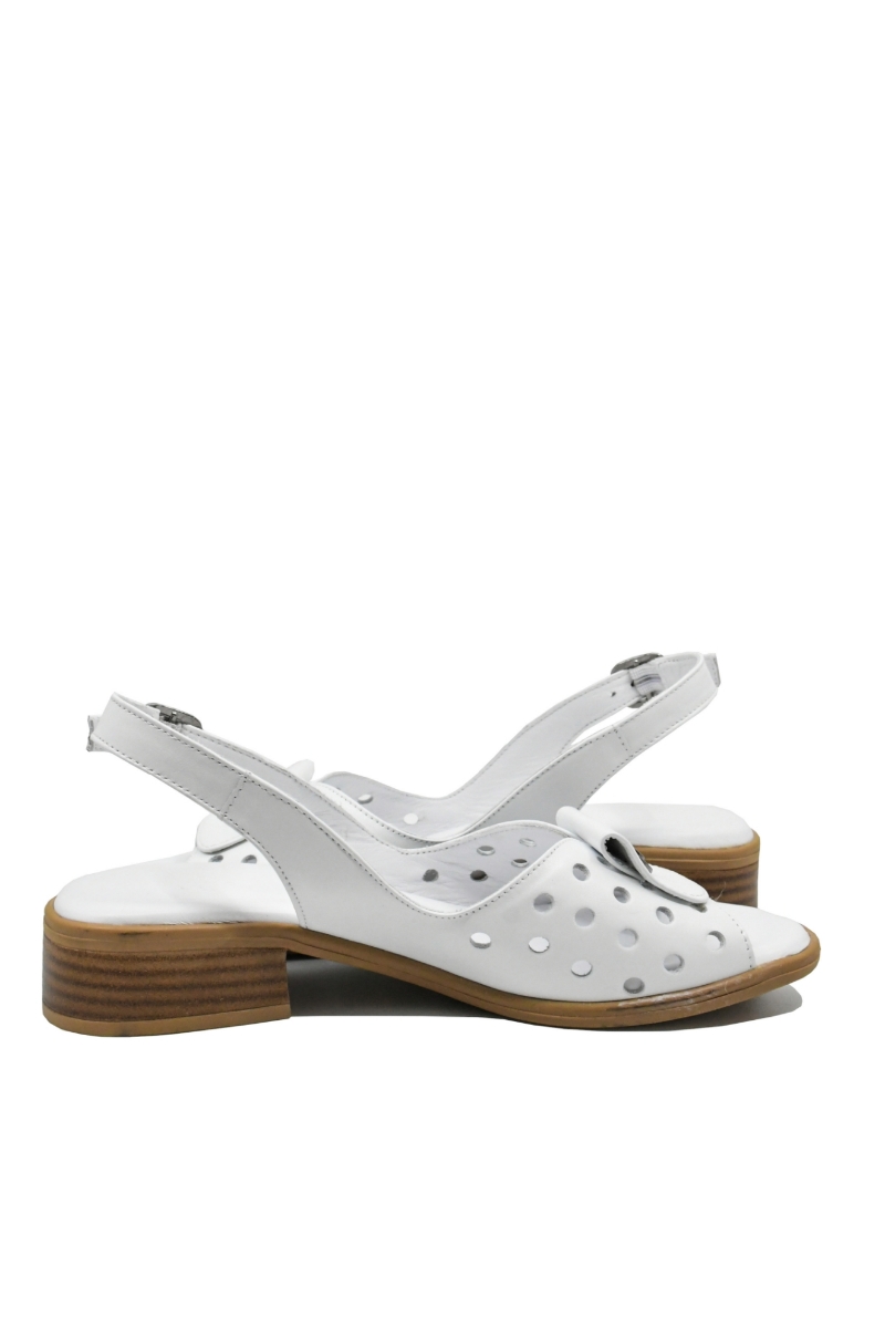 Imagine Sandale joase albe, din piele naturală cu buline perforate GOR1671