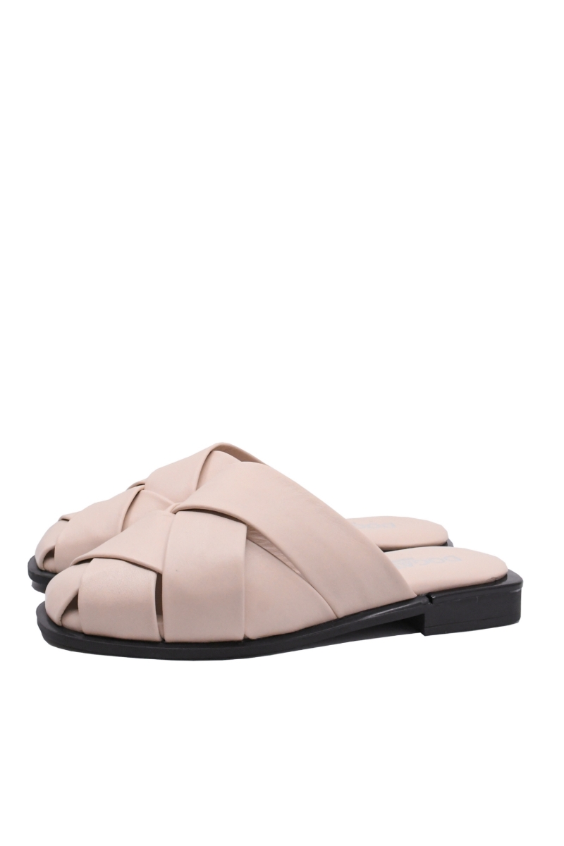 Imagine Saboți moi roz pudră din piele naturală, cu barete împletite MIR38604