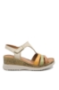 Imagine Sandale wedge damă bej din piele naturală cu barete multicolore GOR707
