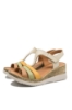 Imagine Sandale wedge damă bej din piele naturală cu barete multicolore GOR707
