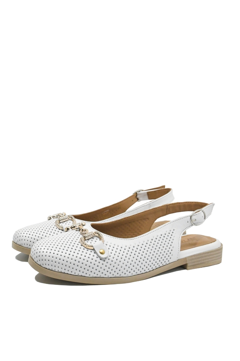 Imagine Pantofi decupați albi din piele naturală cu aspect perforat GOR950