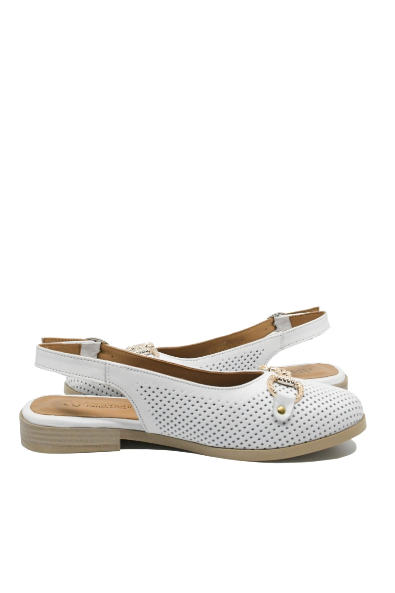 Imagine Pantofi decupați albi din piele naturală cu aspect perforat GOR950