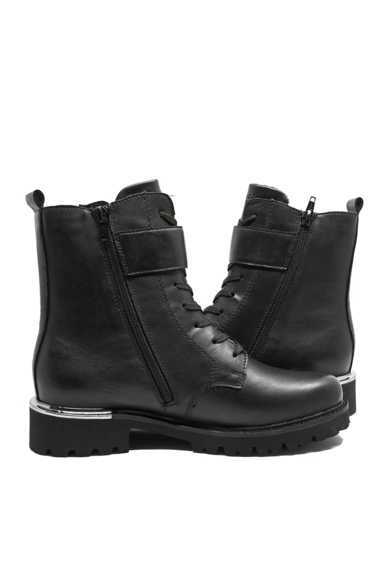 Imagine Ghete damă negre, tip combat, din piele naturală  REMD8657-00