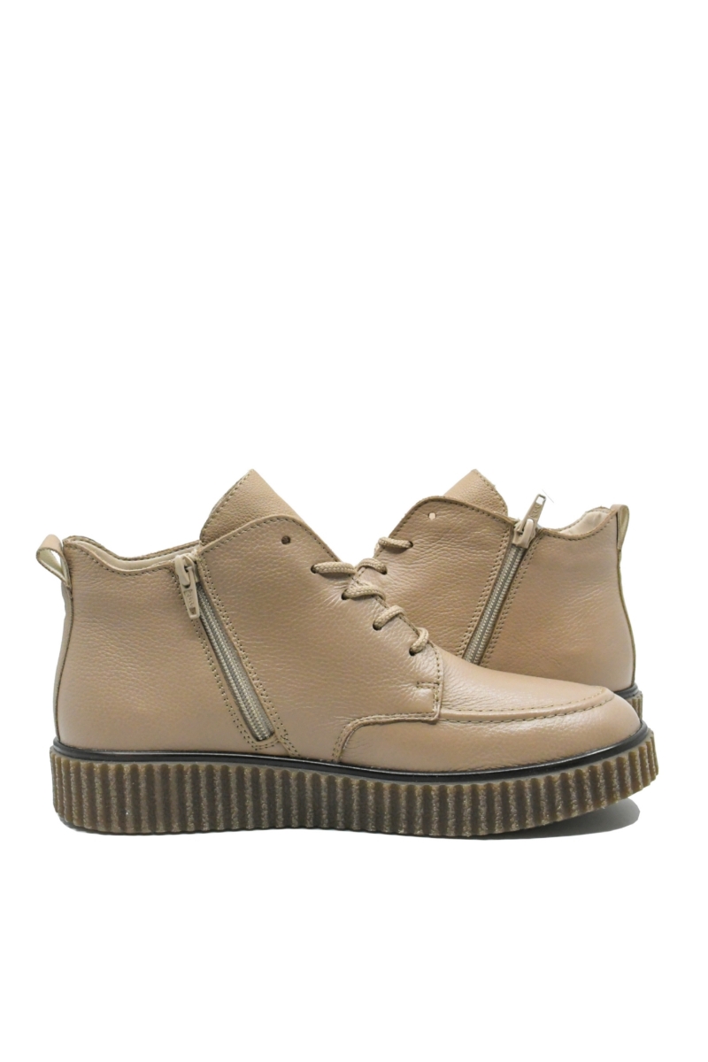 Imagine Ghete joase cu șiret bej din piele naturală cu aspect granulat RIKY4304-20