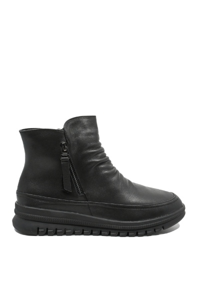 Imagine Ghete ankle cu două fermoare, negre, din piele naturală FLG1066