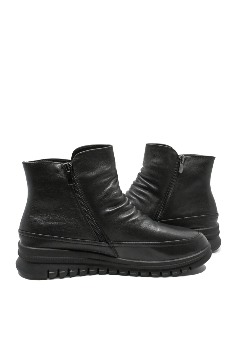Imagine Ghete ankle cu două fermoare, negre, din piele naturală FLG1066
