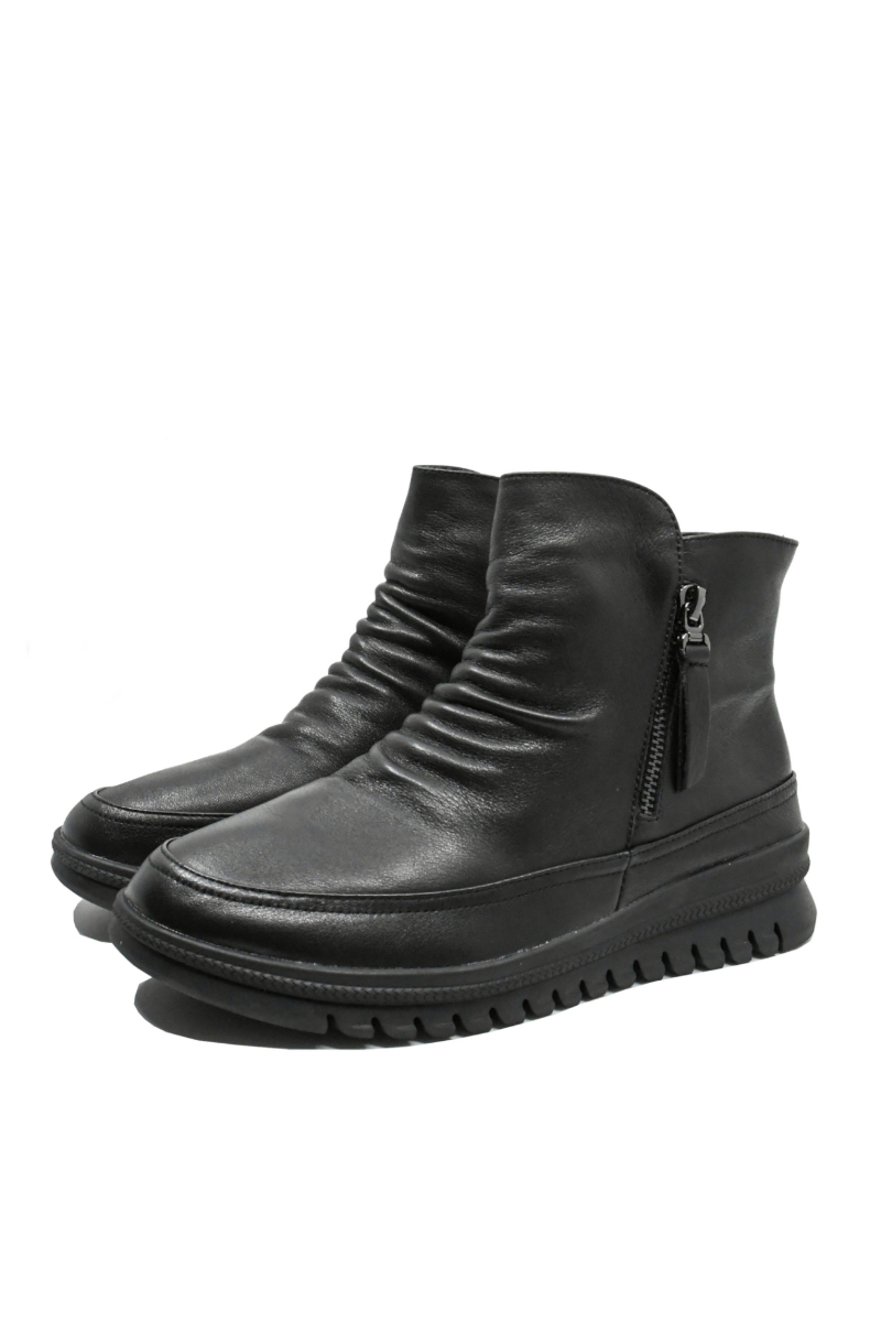 Imagine Ghete ankle cu două fermoare, negre, din piele naturală FLG1066